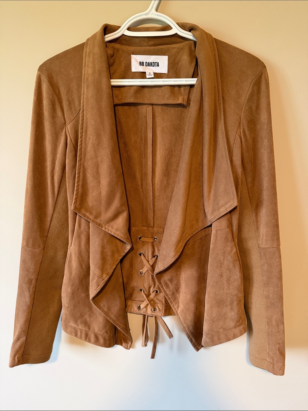 BB Dakota Brown Faux Suede Open Front Lace Up Corset Jacket S